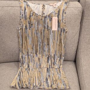 Banana Republic Gold and Gray Sleeveless Patterned Knit Tank w/Peplin XS Petite